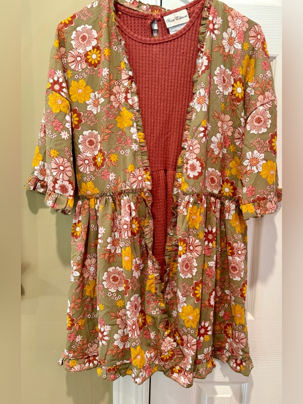 Rare Editions Girls 2-Piece Fall Floral Dress & Ruffle Duster Set Size 12